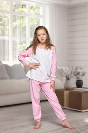 130 Kids baby pink/white long pyjama set 100% Cotton