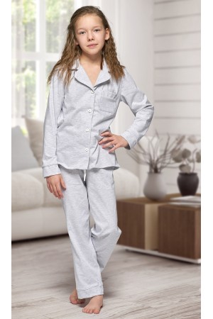 664 Kids Grey Long Cotton pajama with piping
