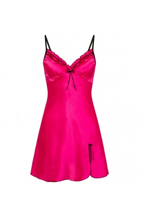 0502 Silky Satin Chemise With Sexy Side Split Hot Pink S - 5XL