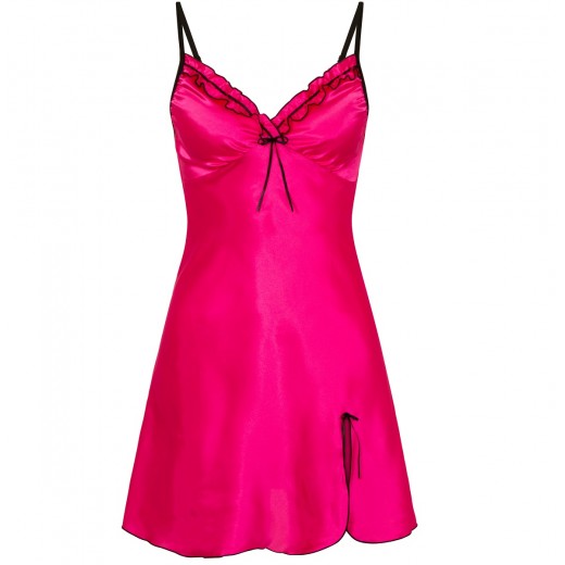 0502 Silky Satin Chemise With Sexy Side Split Hot Pink S ...