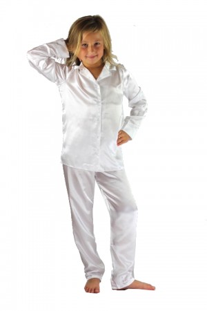 107 White Boys Girls Kids Satin Long Sleeve Pyjamas pj's  Nightwear