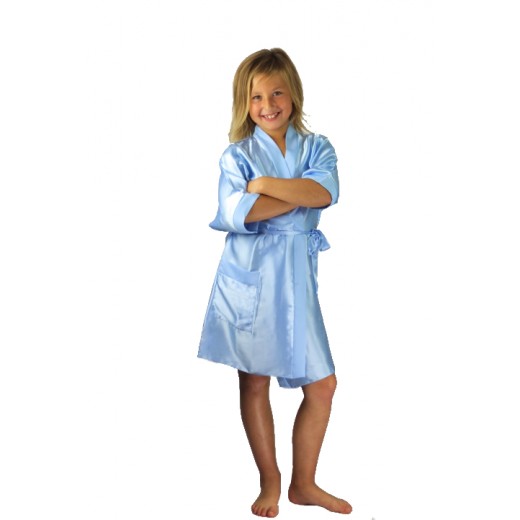 plus size-3107 Light Blue Children Satin Robe Dressing Gowns-Nine X